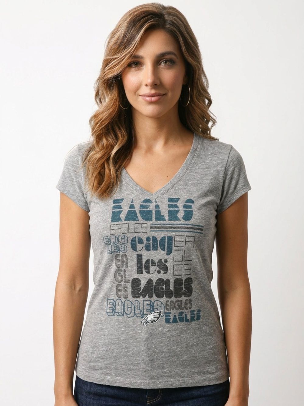 NFL | Philadelphia Eagles Gray Short Sleeve Tee V-Neck Women’s Size Large